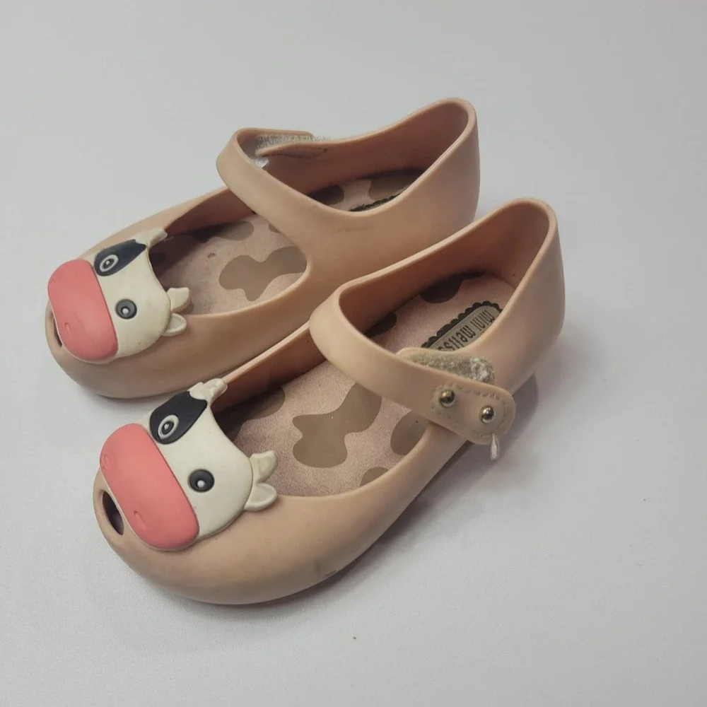 Mini Melissa Sandals Girls Size‎ 7 Cow Pink Pull On Comfort Stretch Jelly Shoes